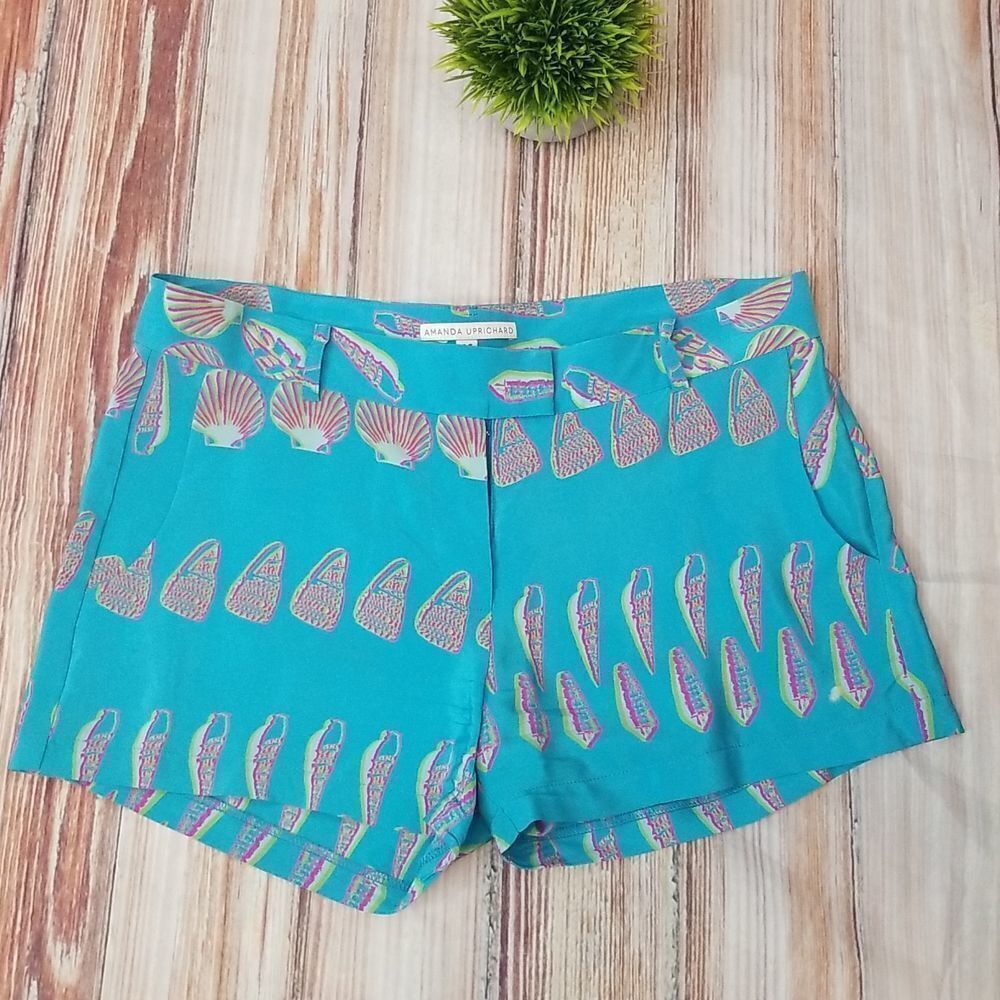 𝅺amanda Uprichard Brooklyn aqua shell print Shorts sz medium
